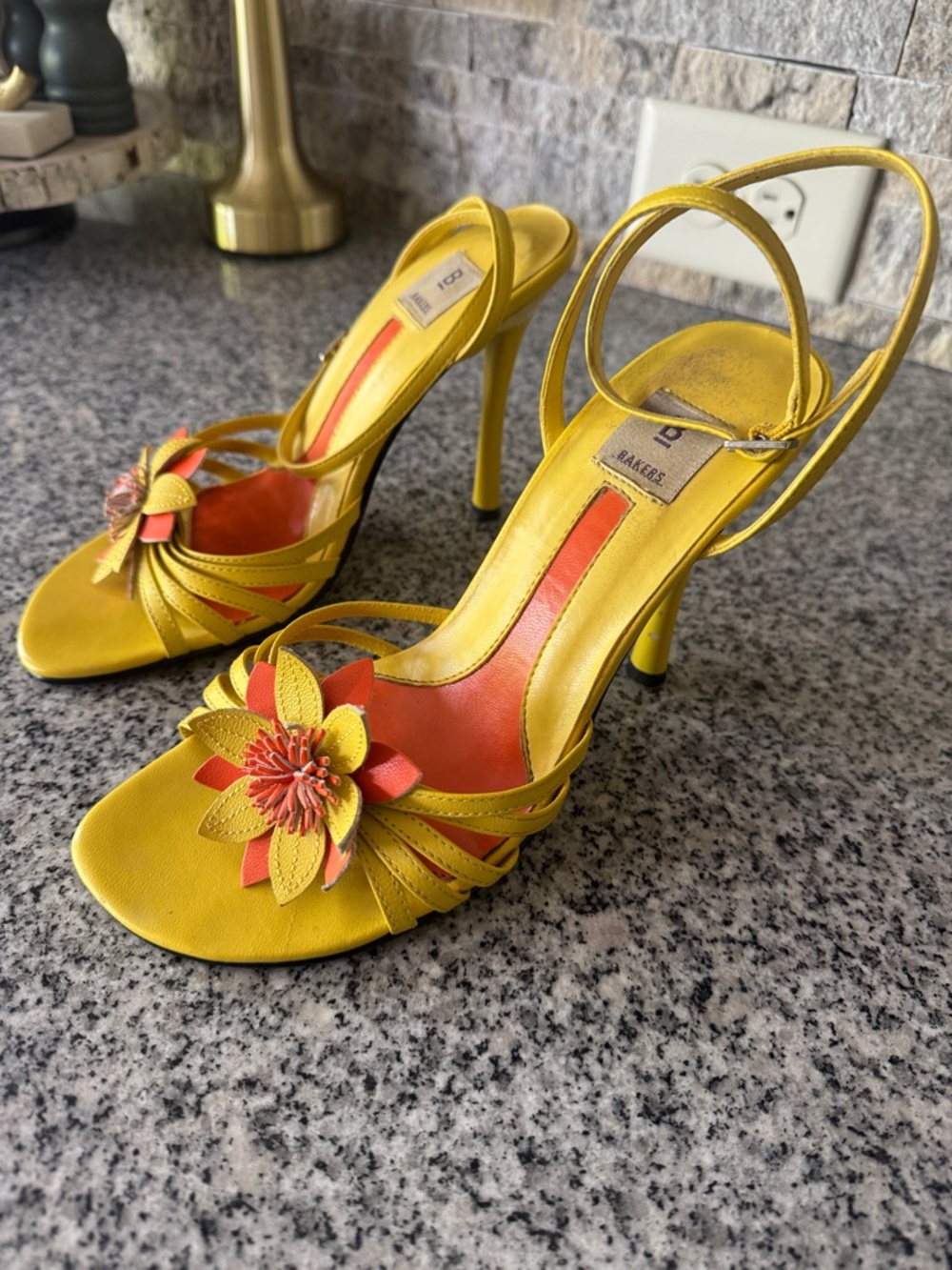 Bakers Yellow and Orange Floral Slingback Heels - Size 7